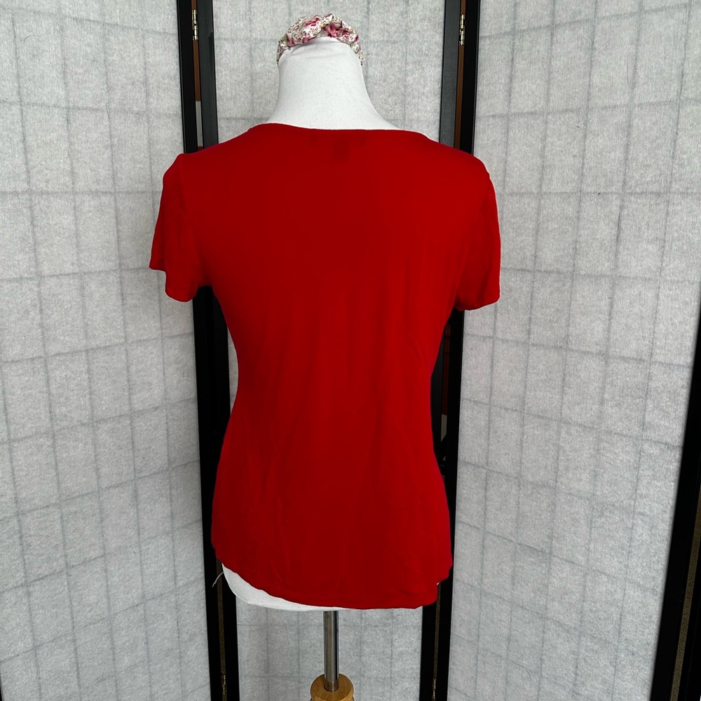 INC International Concepts Red Crisscross Short Sleeve Top - Picture 3 of 3